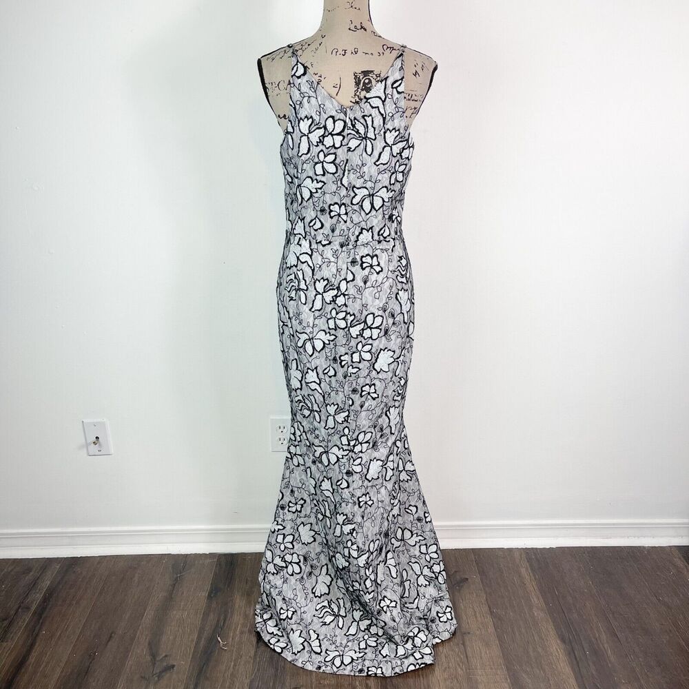 Dress The Population NWT Karen Sequin & Lace Trumpet Gown Black White Size M - Picture 4 of 7